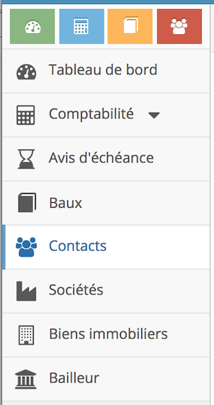 menu des contacts "locataires"