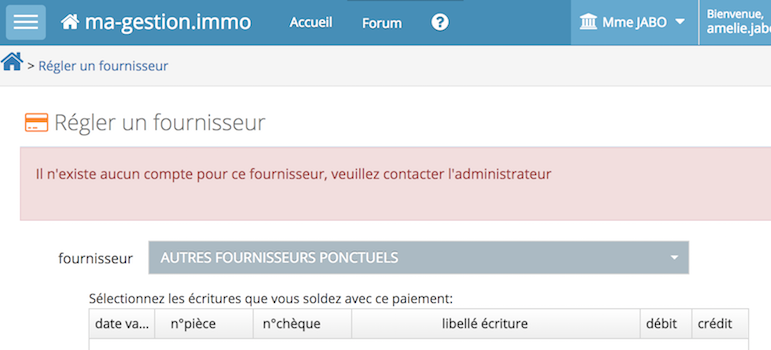 Erreur compte petit fournisseur